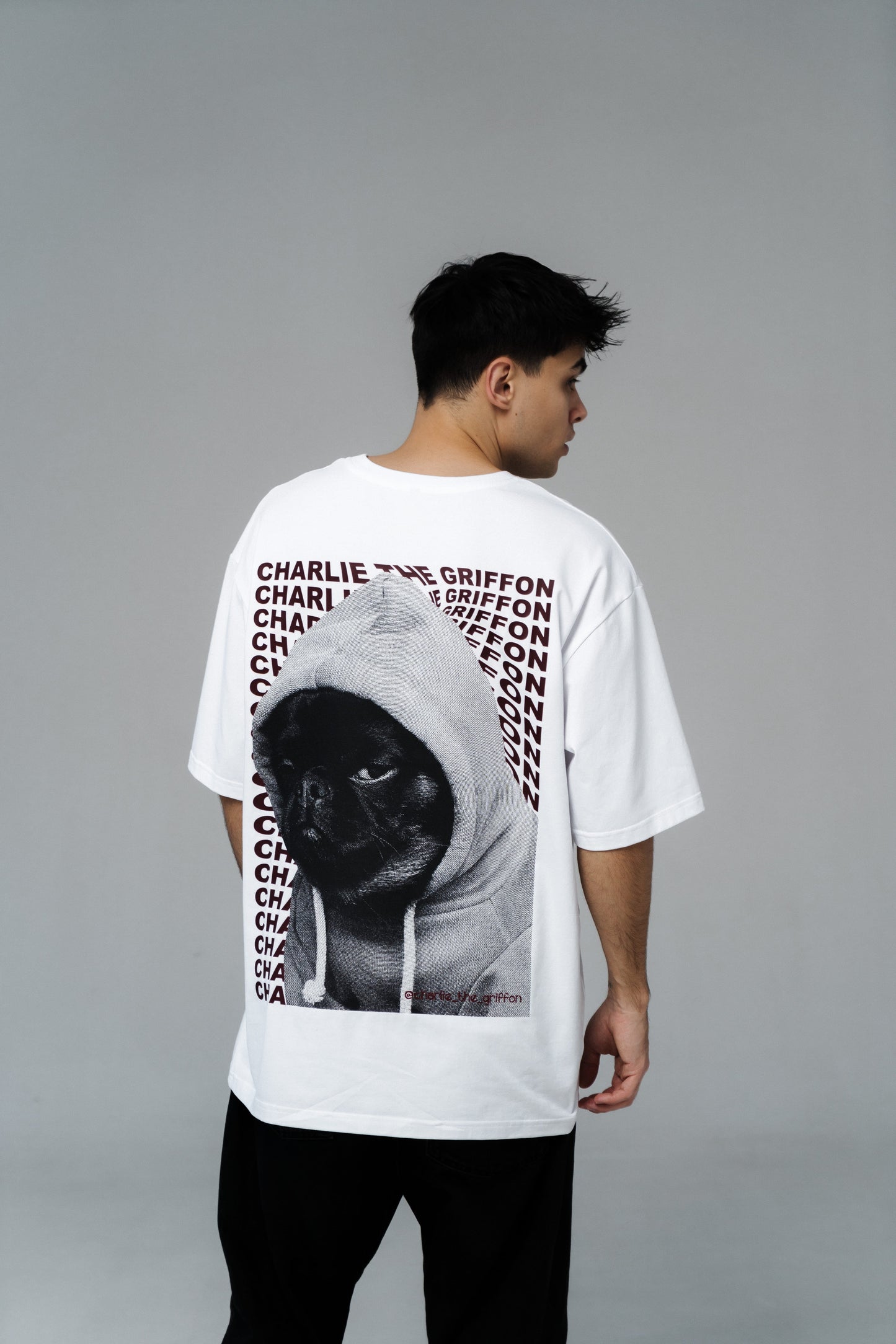 Oversized Unisex Cotton T-Shirt with "Charlie Griffon" Print – White