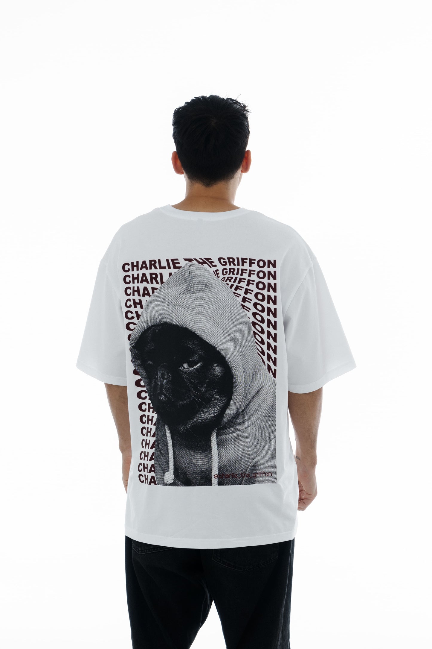 Oversized Unisex Cotton T-Shirt with "Charlie Griffon" Print – White