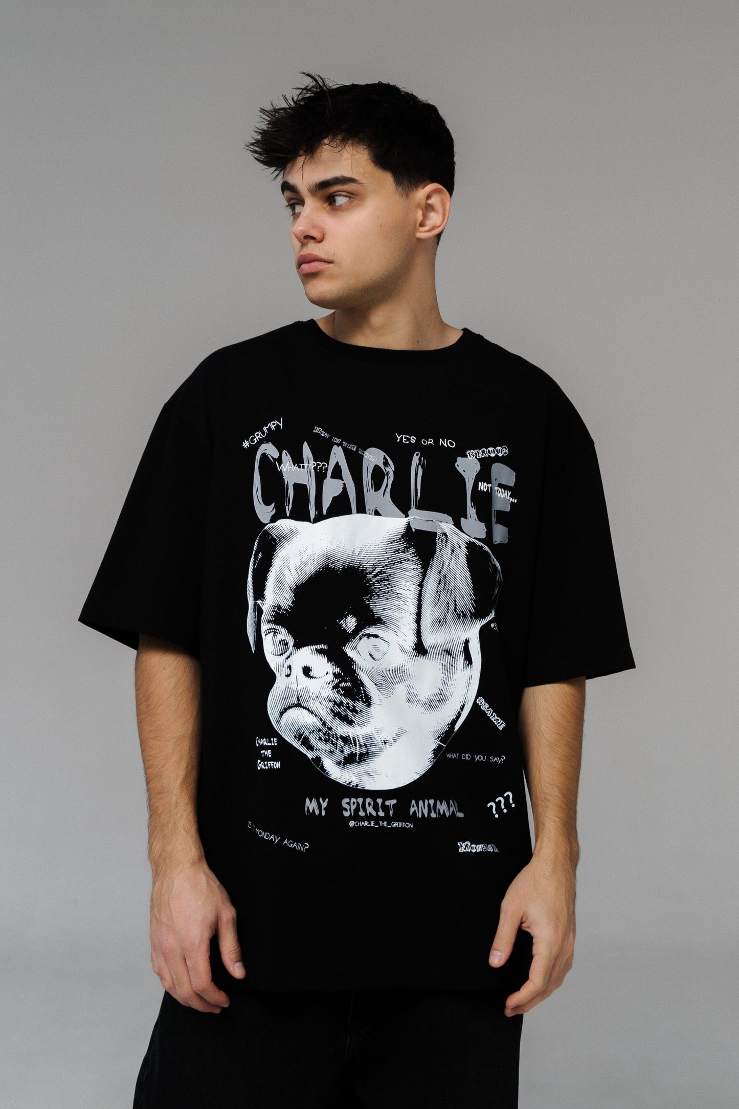 Charlie griffon t-shirt
Charlie griffon Merch
Black oversized t shirt