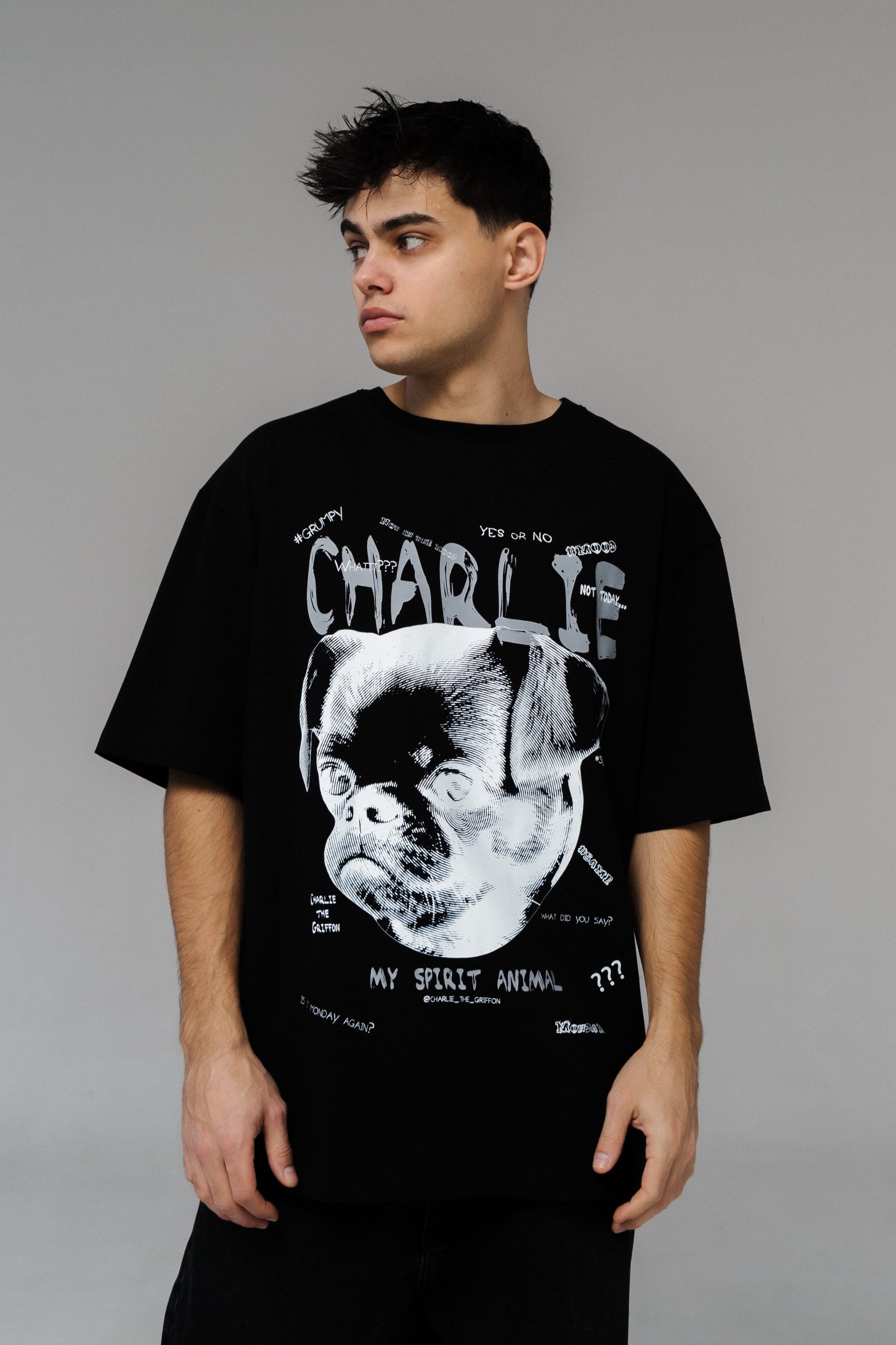 Charlie griffon t-shirt
Charlie griffon Merch
Black oversized t shirt
